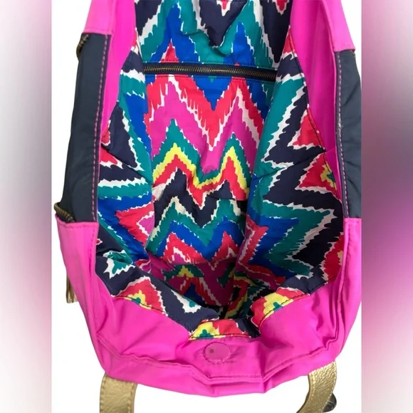 Lilly Pulitzer Hot Pink Large Tote Shoulder Bag Side Zippers Gold Straps Tassels - Picture 8 of 8